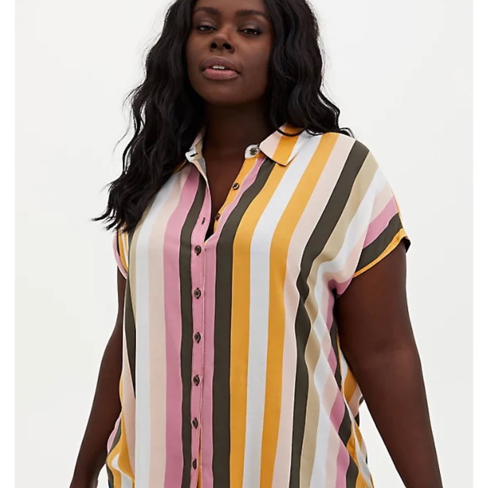 Multi Stripe Challis Button Down Dolman Shirt